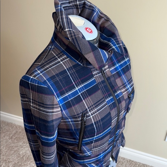 Le Chateau Blue and Brown Blazer with Plaid Pattern Tartan Biker Rocker - Picture 7 of 16
